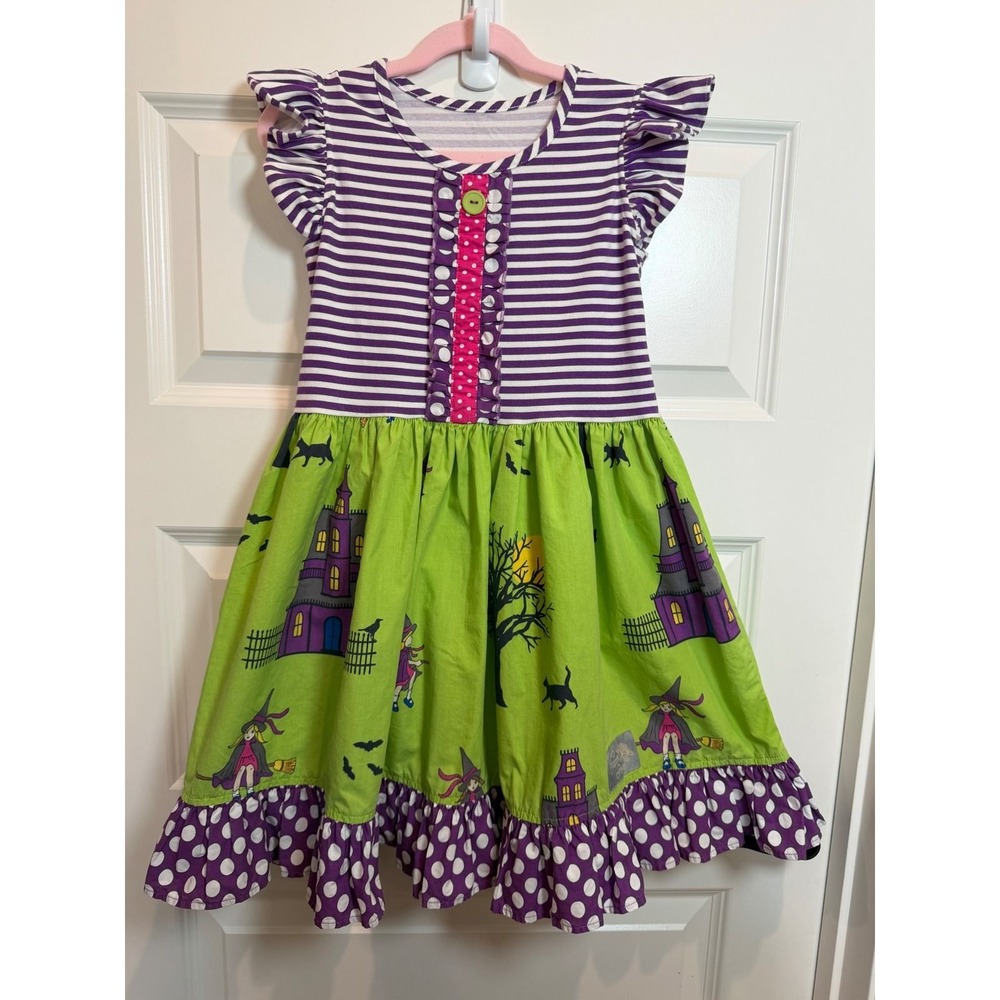 30. Eleanor Rose Girls Halloween Dress Size 7-8 Haunted House Witch Purple Green